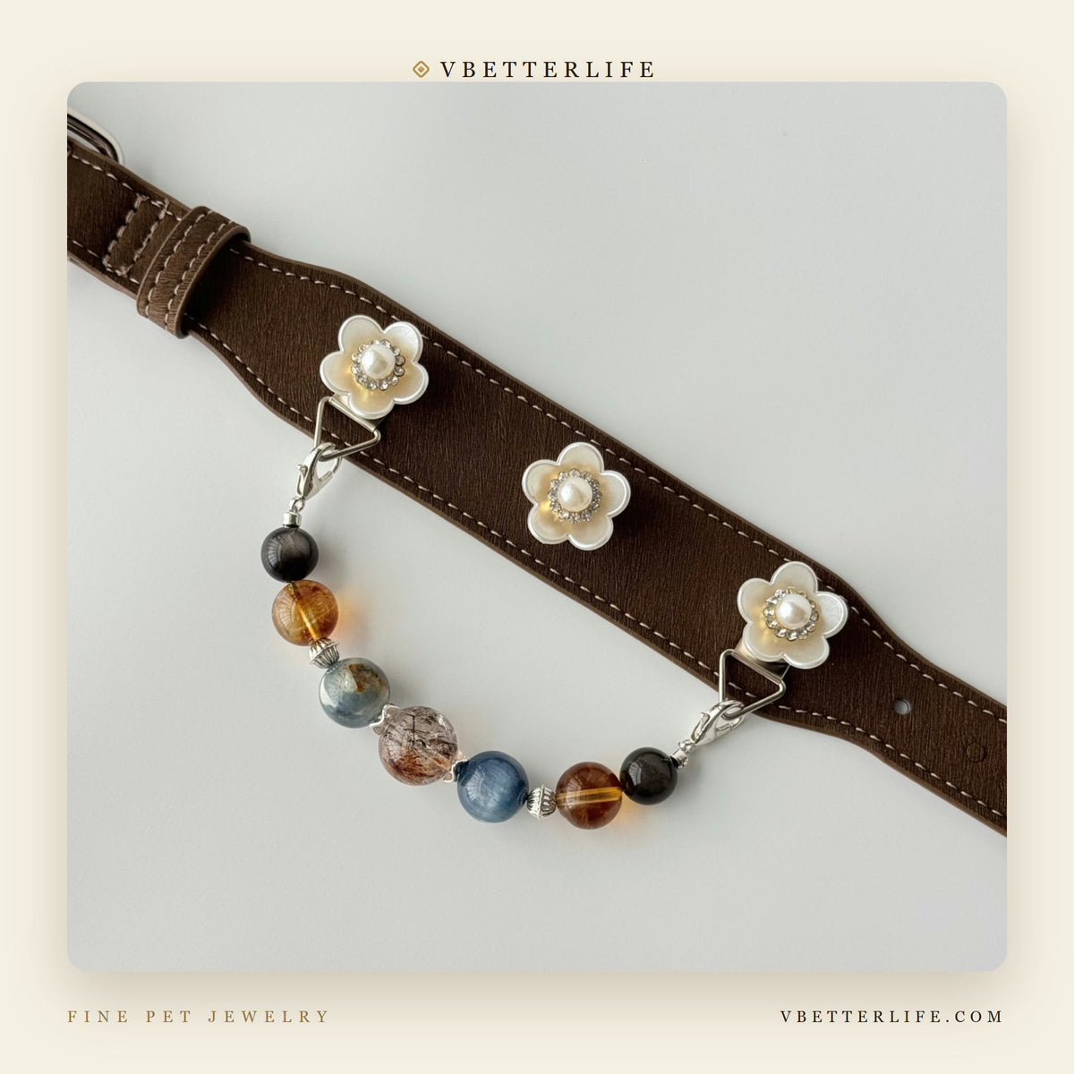 Camellia Pearl Flower Gemstone Dog Collar - Earth Agate