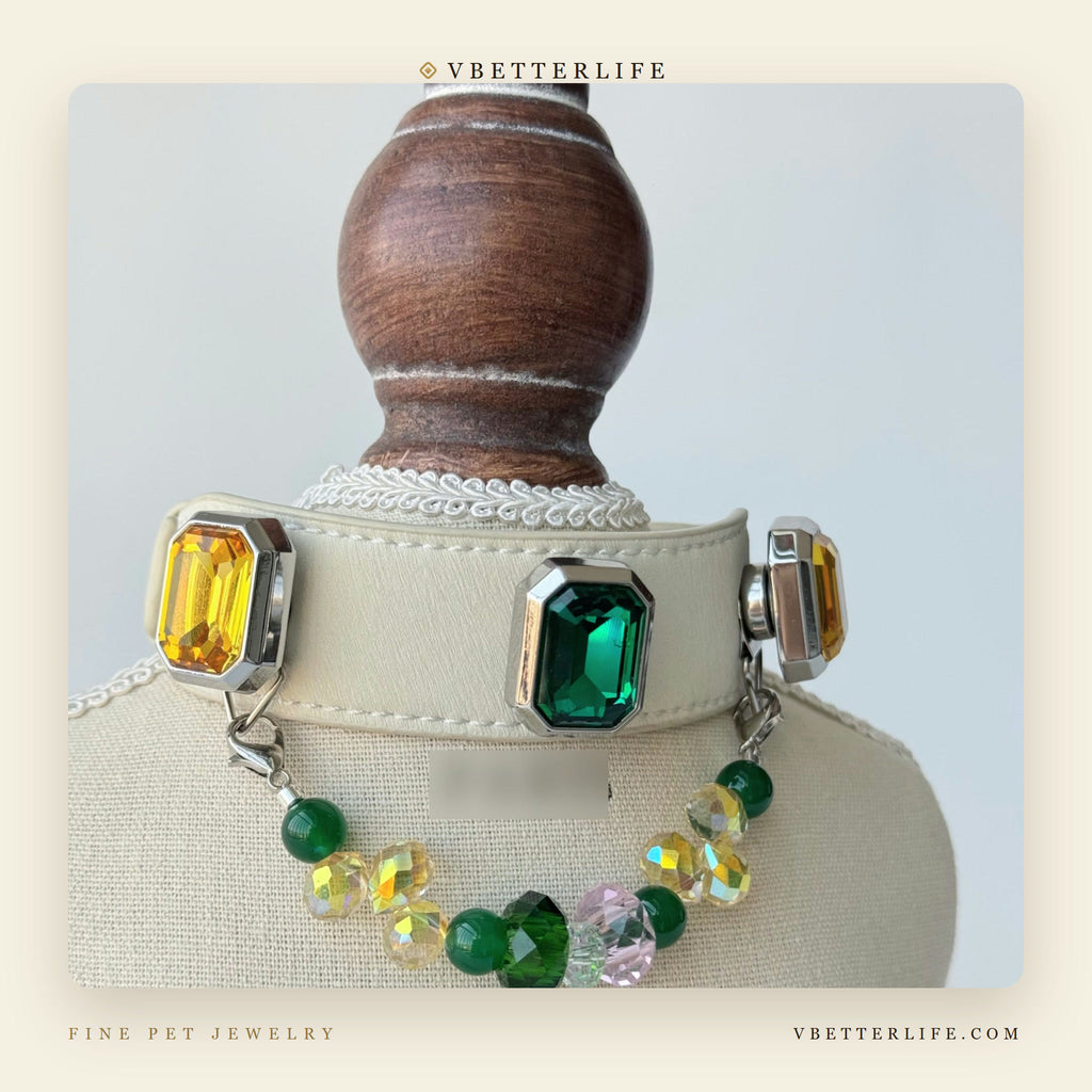 Grand Duchess Emerald-Cut Crystal Dog Collar - Emerald & Citrine