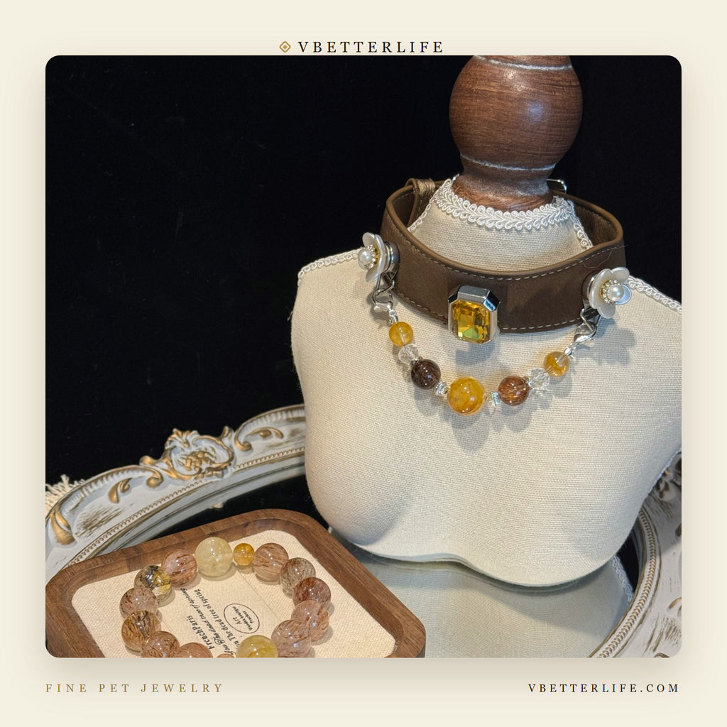Camellia Pearl Flower Gemstone Dog Collar - Honey Citrine