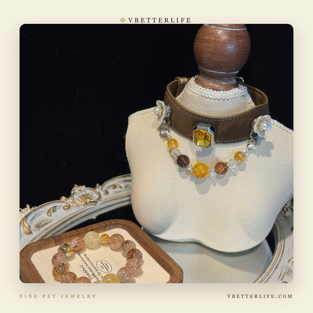 Camellia Pearl Flower Gemstone Dog Collar - Honey Citrine