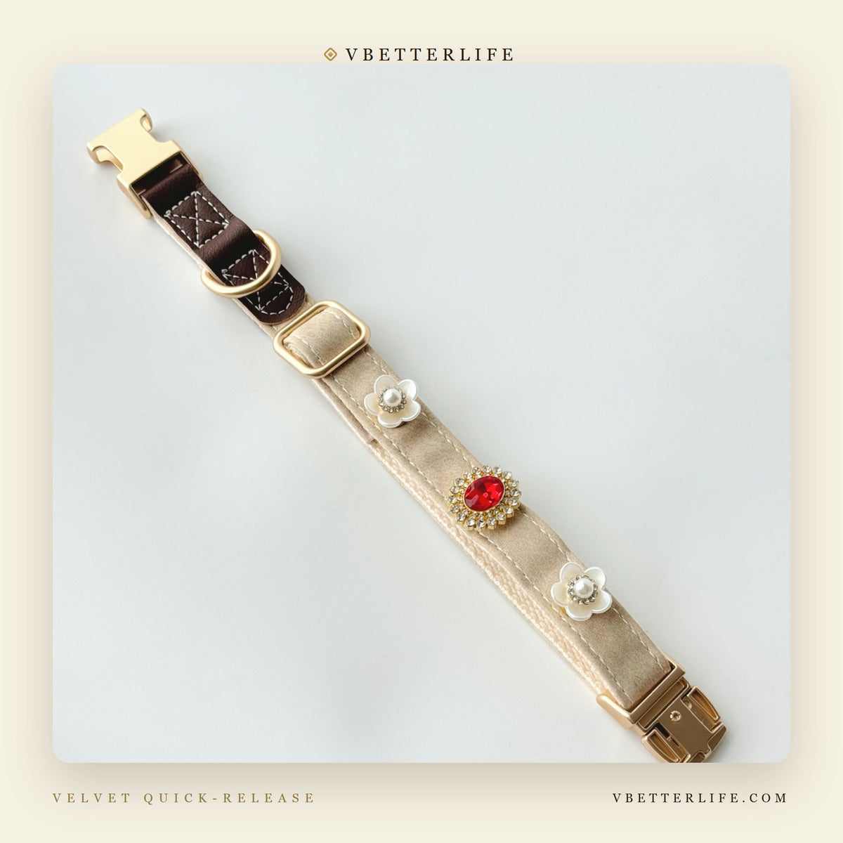 Velvet Royale Ruby Gold Quick-Release Dog Collar