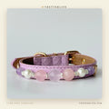 Rose Quartz Amethyst & Pearl Dog Collar for Small Dogs, Purple Quilted Leather