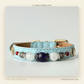 Amethyst & White Jade Beaded Dog Collar for Small Dogs, Sky Blue Leather