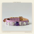 Amethyst & Pearl Beaded Dog Collar for Small Dogs, Purple Quilted Leather