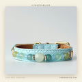 Green Aventurine Mix Beaded Dog Collar for Small Dogs, Sky Blue Quilted Leather