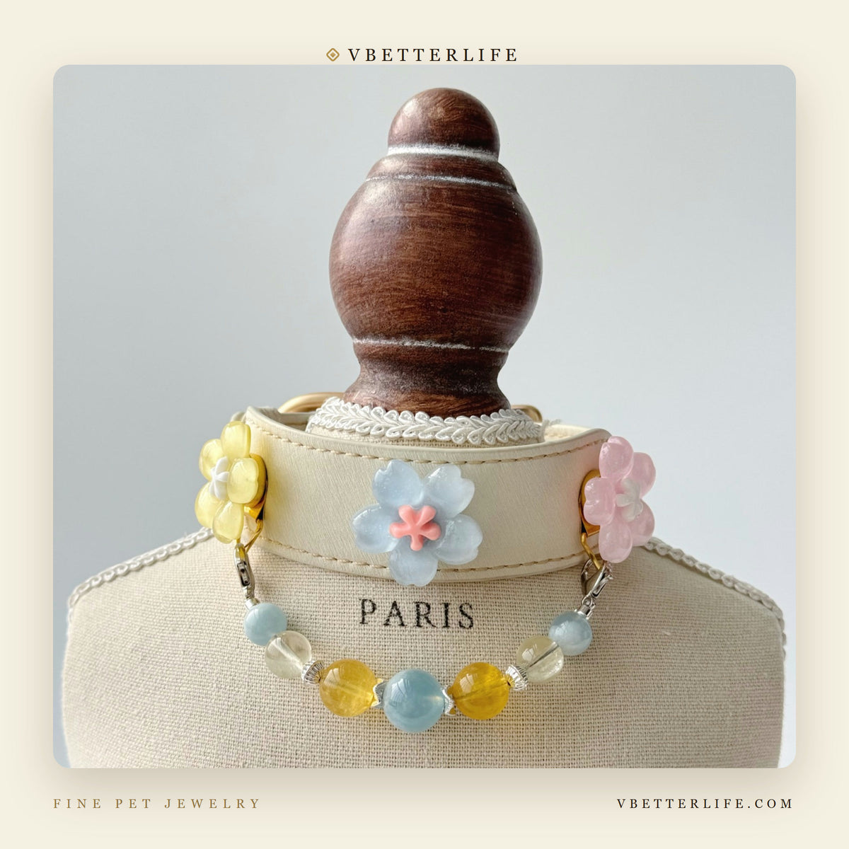 Limoncello Pastel Flower & Lemon Jade Dog Collar