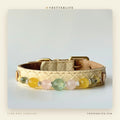 Pastel Gemstone Beaded Dog Collar for Small Dogs, Cream Quilted Leather