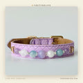Aquamarine & Amethyst Beaded Dog Collar for Small Dogs, Purple Leather