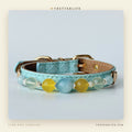 Aquamarine & Citrine Beaded Dog Collar for Small Dogs, Sky Blue Leather