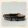 Smoky Quartz Beaded Dog Collar for Small Dogs, Black Quilted Leather