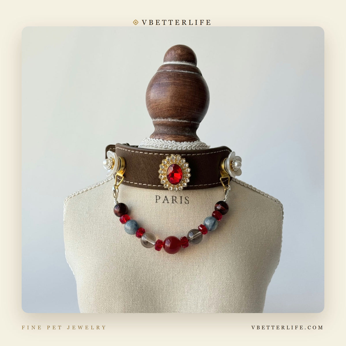 Crimson Camellia Crystal Dog Collar