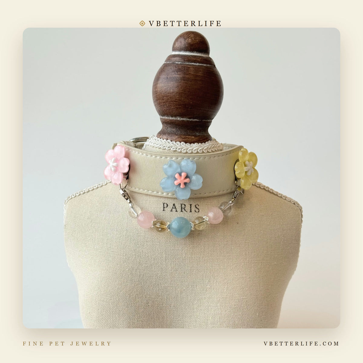 Sakura Dream Rose Quartz Pastel Flower Dog Collar