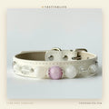 Rose Quartz & Clear Quartz Beaded Dog Collar for Small Dogs, White Leather