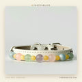 Macaron Pastel Beaded Dog Collar for Small Dogs, Cream Quilted Leather