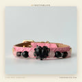 Black Heart Charm Beaded Dog Collar for Small Dogs, Pink Quilted Leather