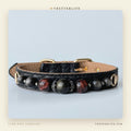 Tiger Eye & Obsidian Pavé cute Beaded Dog Collar for Small Dogs, Black Leather