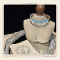 White Pearl & Moonstone Beaded Dog Collar for Small Dogs, Sky Blue Leather