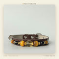 Amber & Tiger Eye Beaded Dog Collar for Small Dogs, Brown Leather