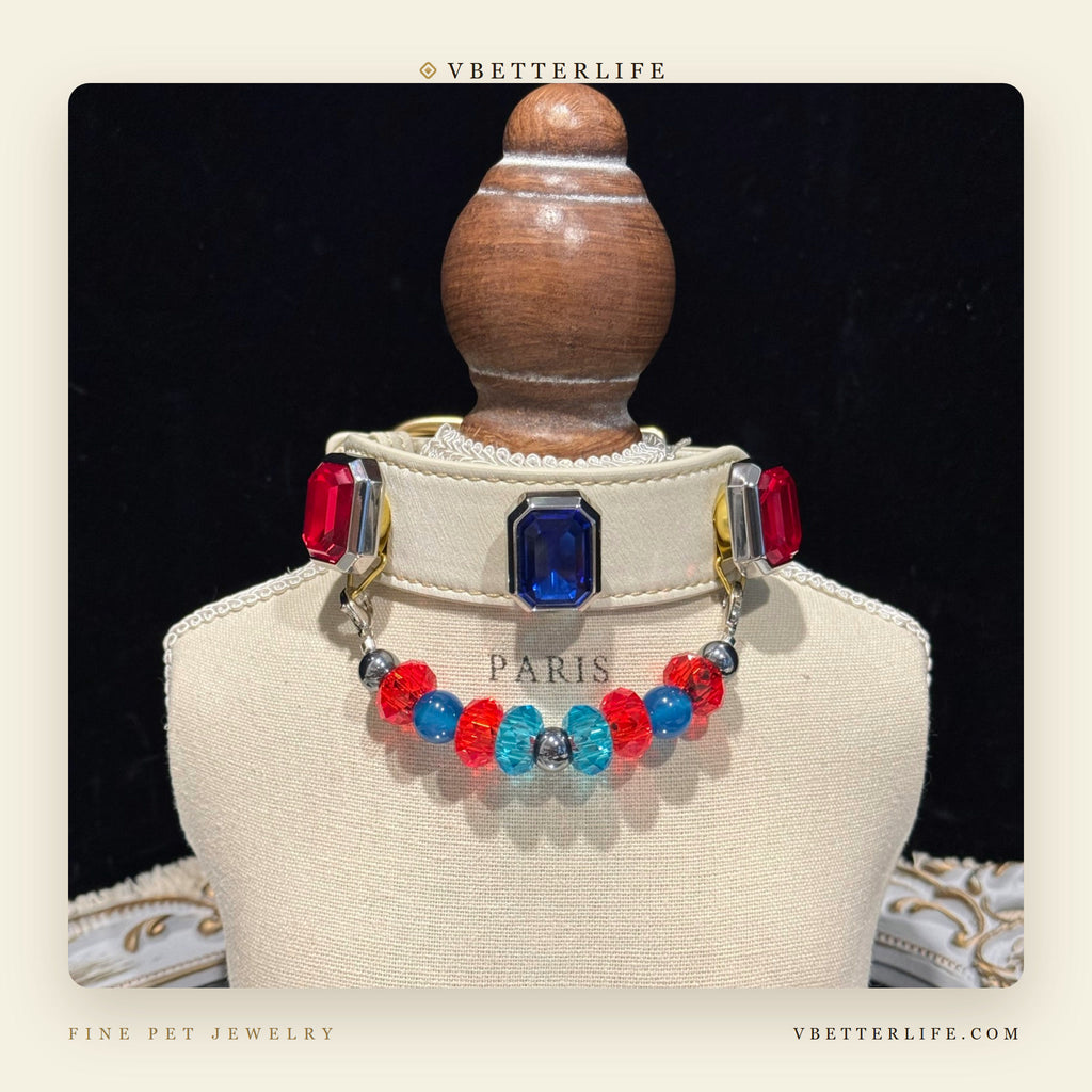 Ruby Sky Red & Blue Crystal Dog Collar
