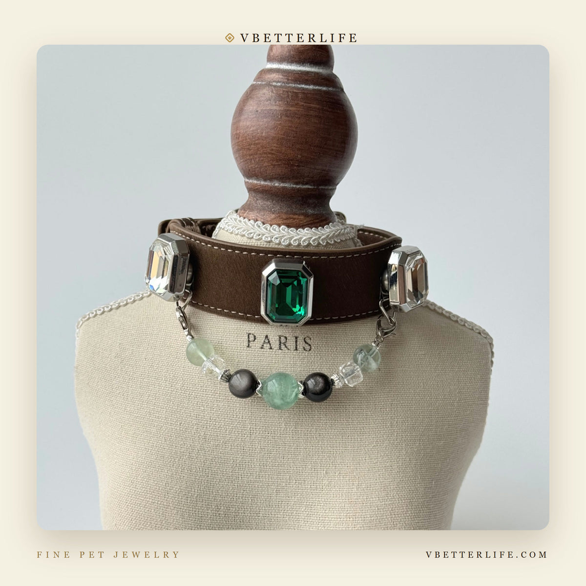 Emerald Onyx Fluorite & Black Obsidian Crystal Dog Collar