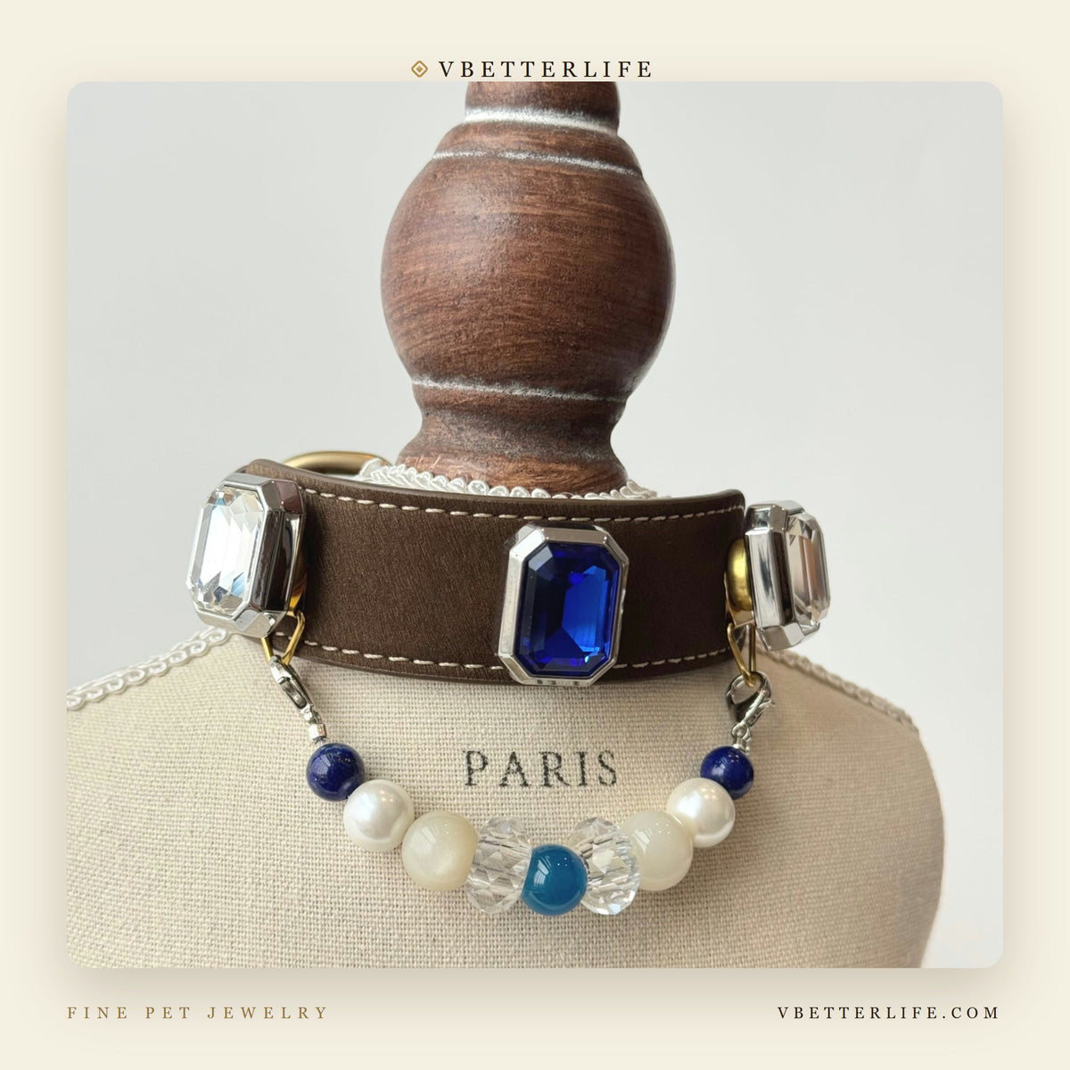 Sapphire Royale Emerald-Cut Crystal Dog Collar