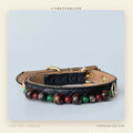 Multi color Agate Beaded Dog Collar for Small Dogs, Black Quilted Leather