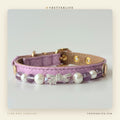 Amethyst Pearl Bow Dog Collar for Small Dogs, Lilac Quilted Leather