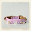 Amethyst & Cloud Quartz Beaded Dog Collar for Small Dogs, Lilac Leather