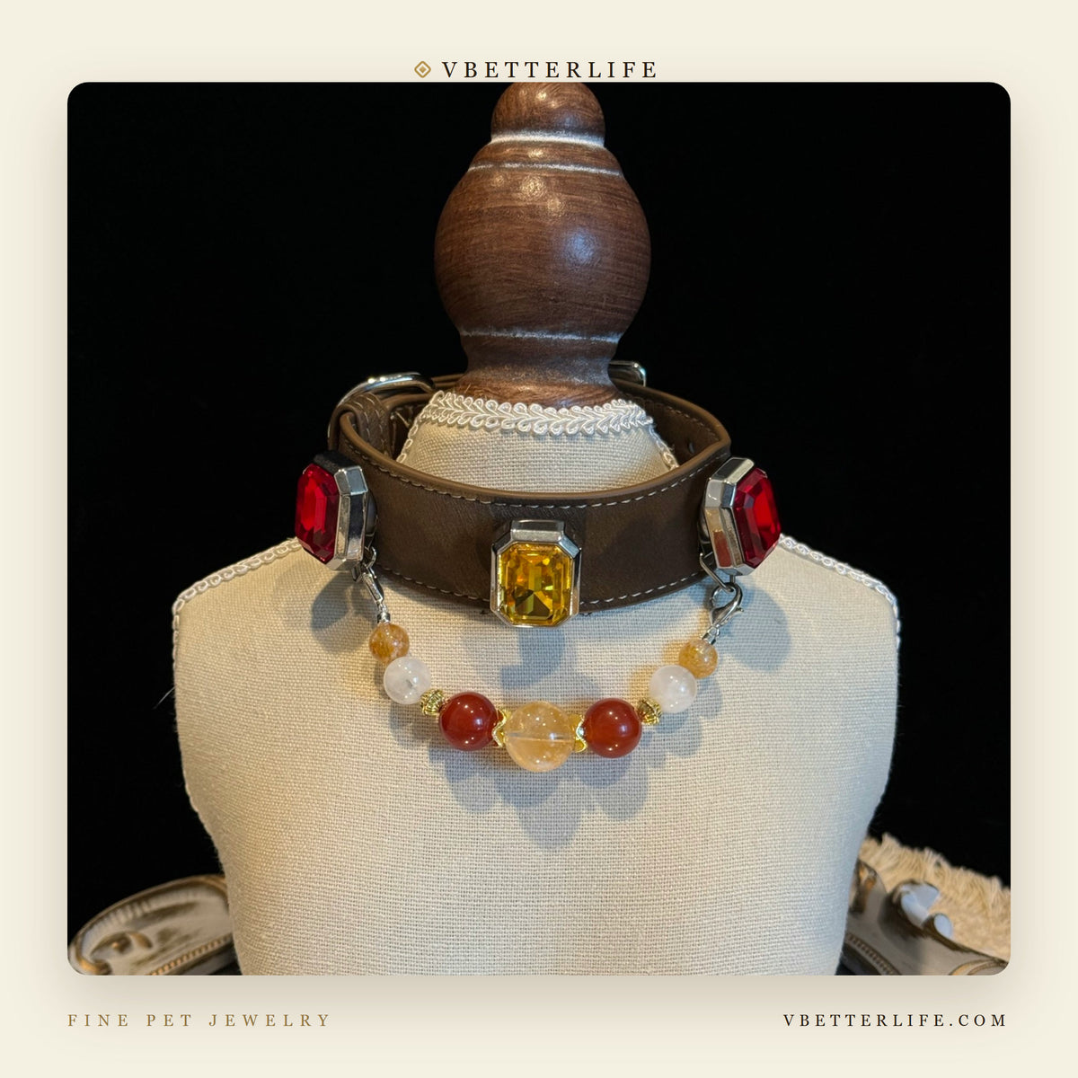 Grand Duchess Emerald-Cut Crystal Dog Collar - Ruby & Honey Citrine