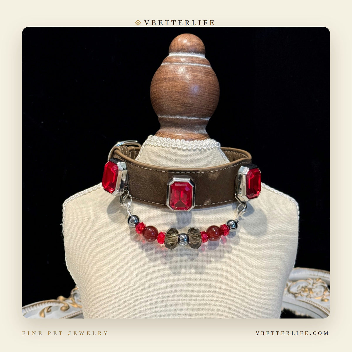 Grand Duchess Emerald-Cut Crystal Dog Collar - Triple Ruby