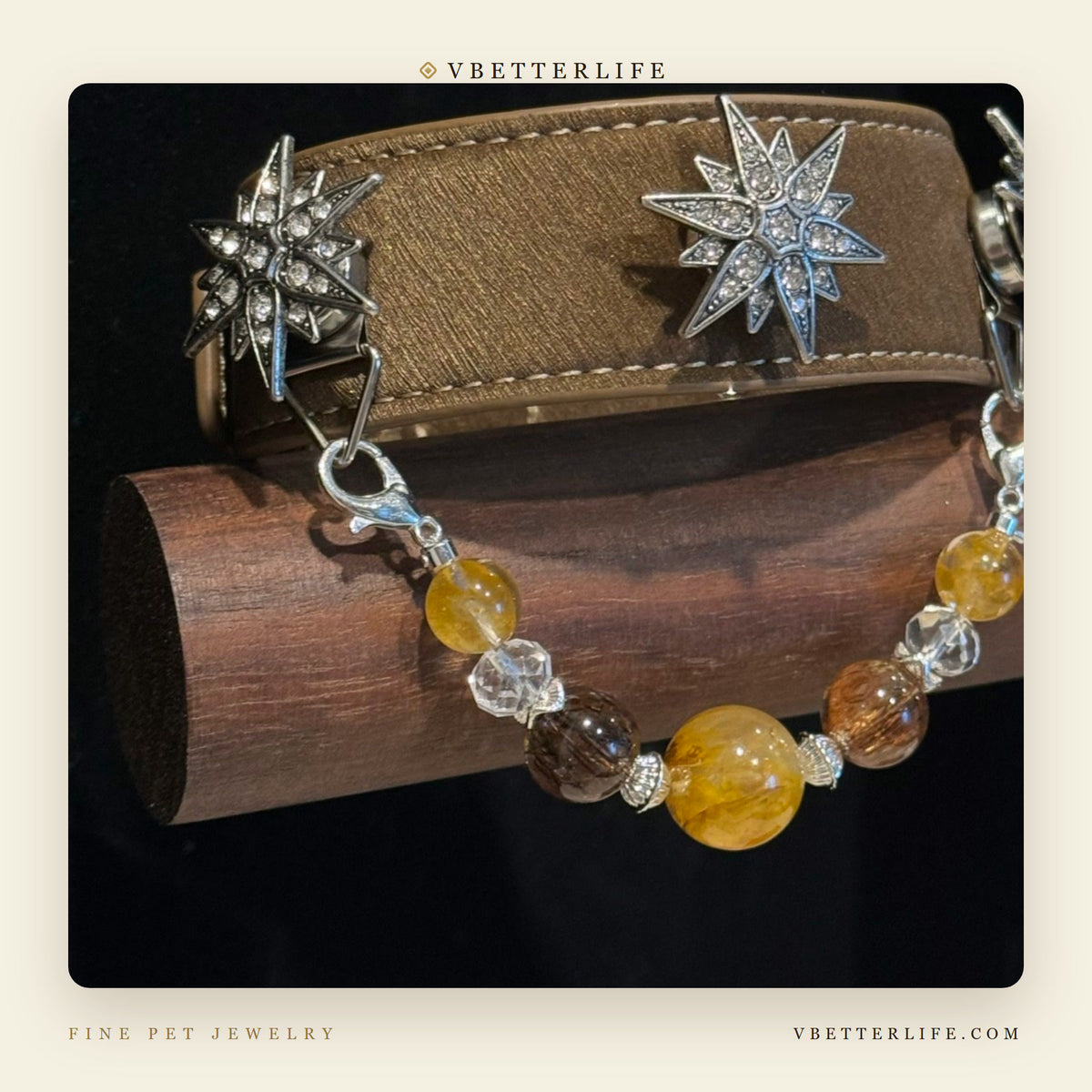 Stella Polaris Starburst Crystal Dog Collar - Golden Rutilated Mix