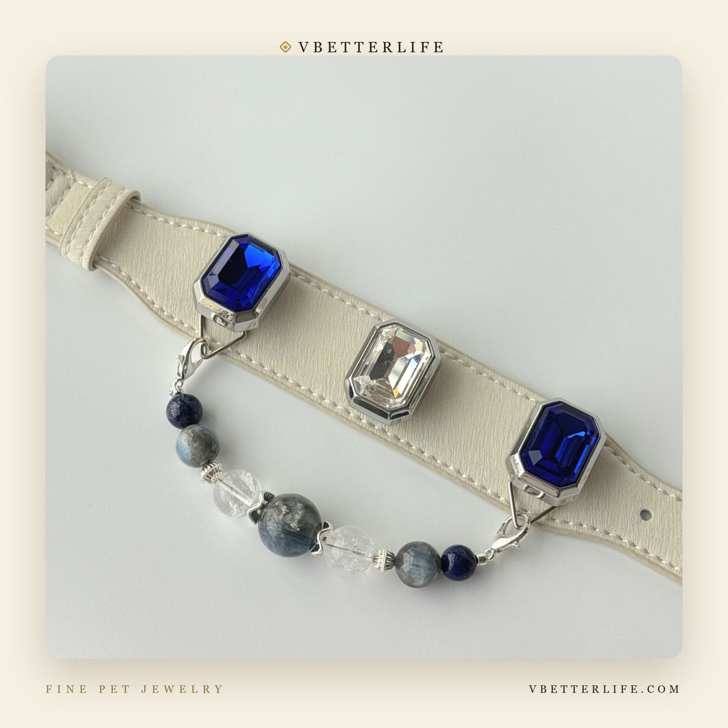 Grand Duchess Emerald-Cut Crystal Dog Collar - Sapphire & Crystal