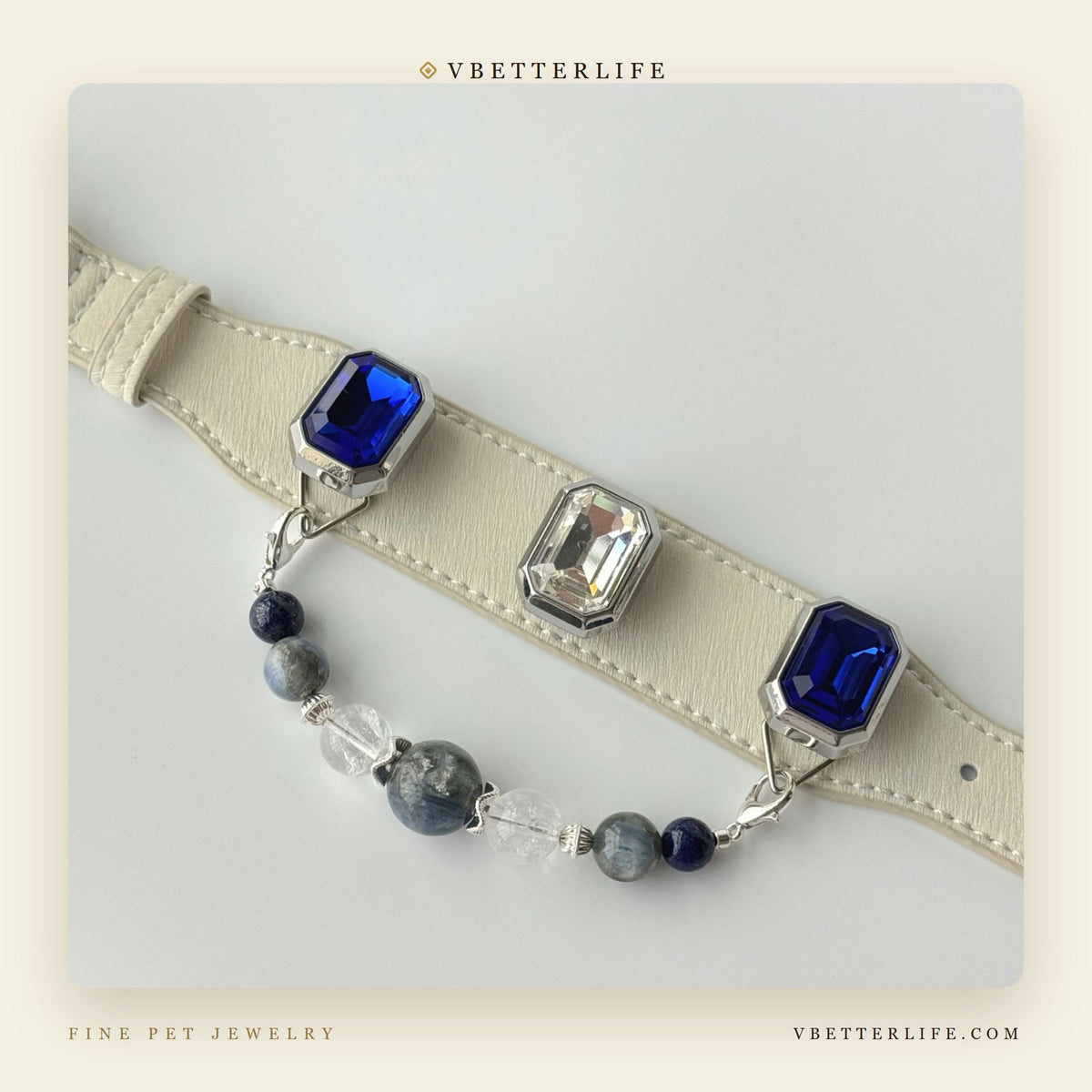 Grand Duchess Emerald-Cut Crystal Dog Collar - Sapphire & Crystal