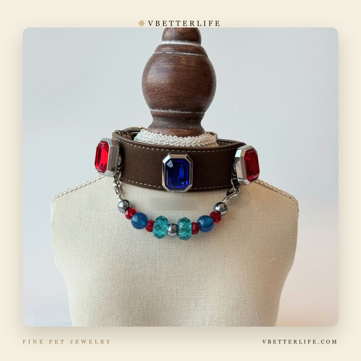 Grand Duchess Emerald-Cut Crystal Dog Collar - Sapphire Ruby Brown