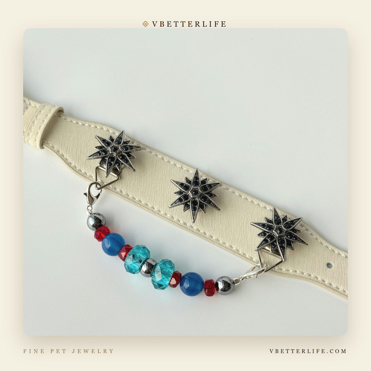 Stella Polaris Starburst Crystal Dog Collar - Turquoise Ruby Mix