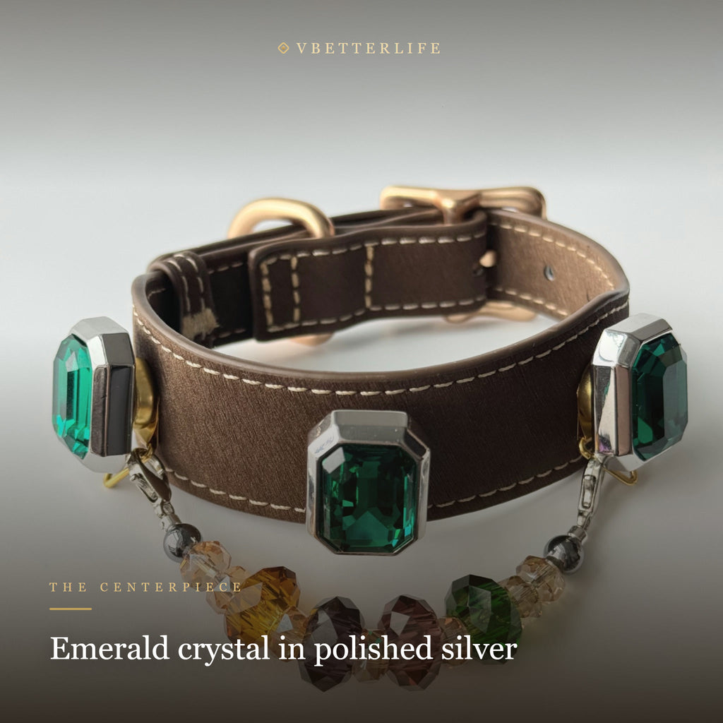 Emerald Aurora Multicolor Faceted Crystal Dog Collar