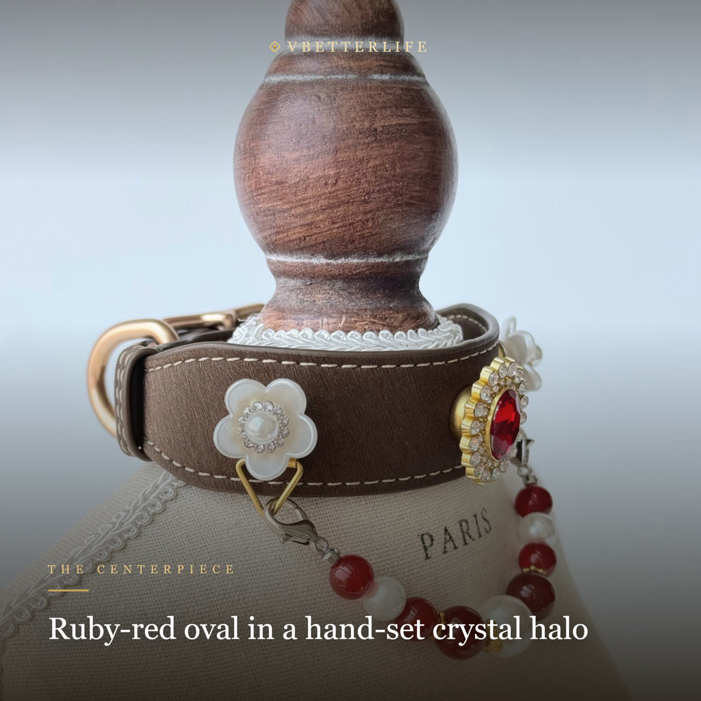 Royal Ruby Pearl Halo Crystal Dog Collar