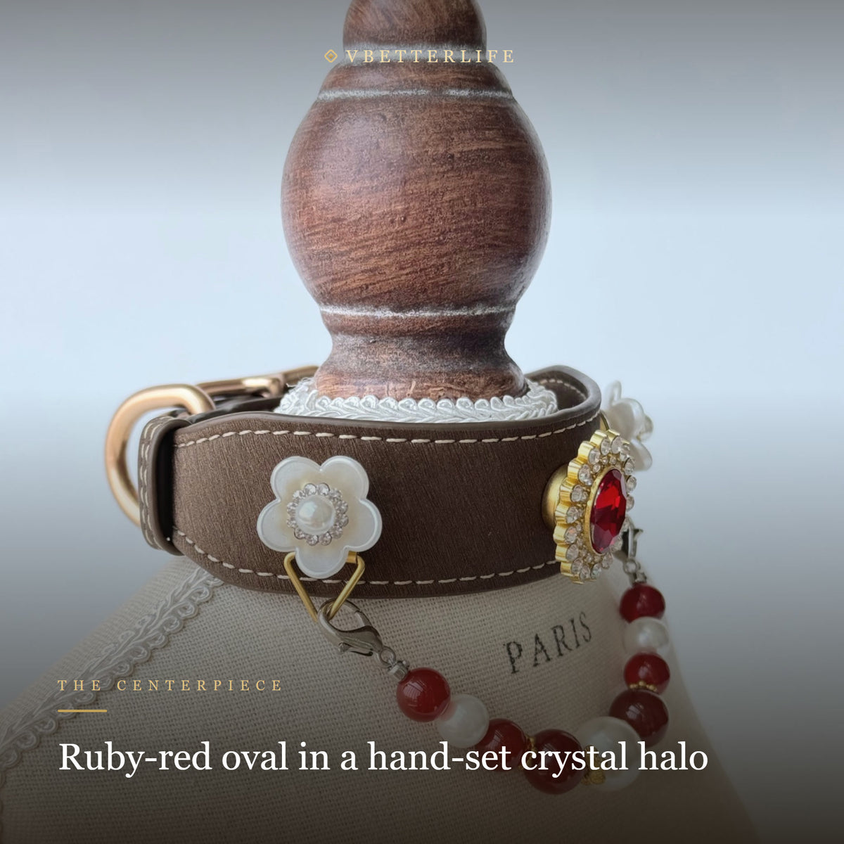 Royal Ruby Pearl Halo Crystal Dog Collar