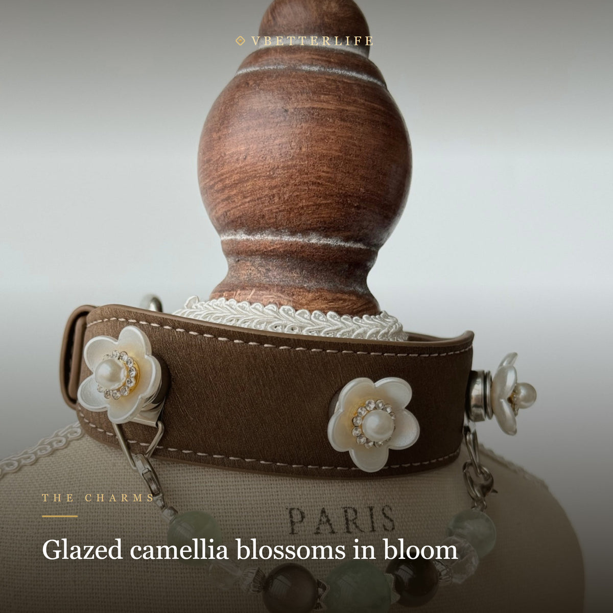 Jade Camellia Fluorite & Obsidian Flower Dog Collar