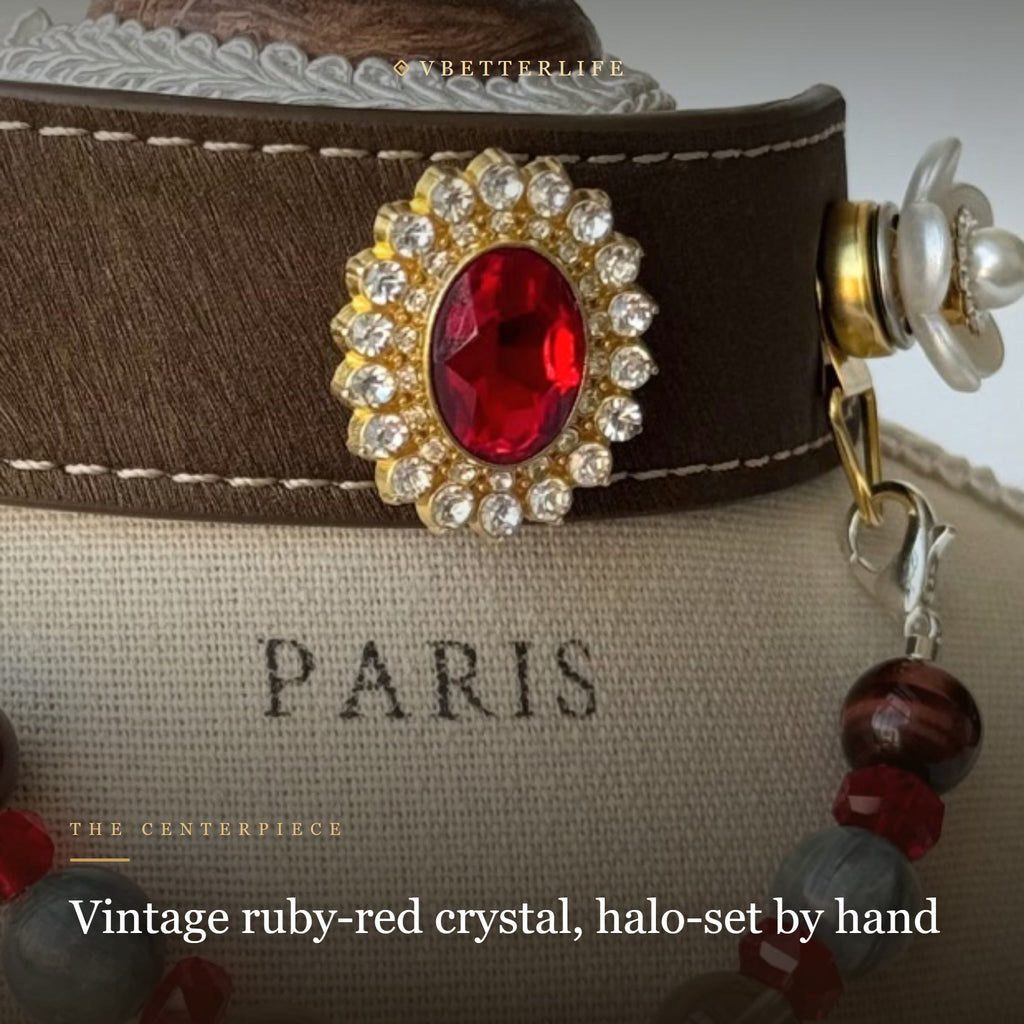 Crimson Camellia Crystal Dog Collar