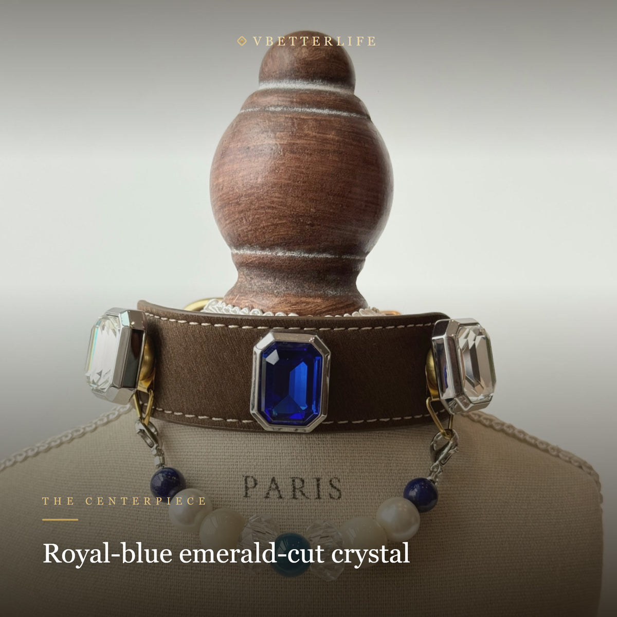 Sapphire Royale Emerald-Cut Crystal Dog Collar