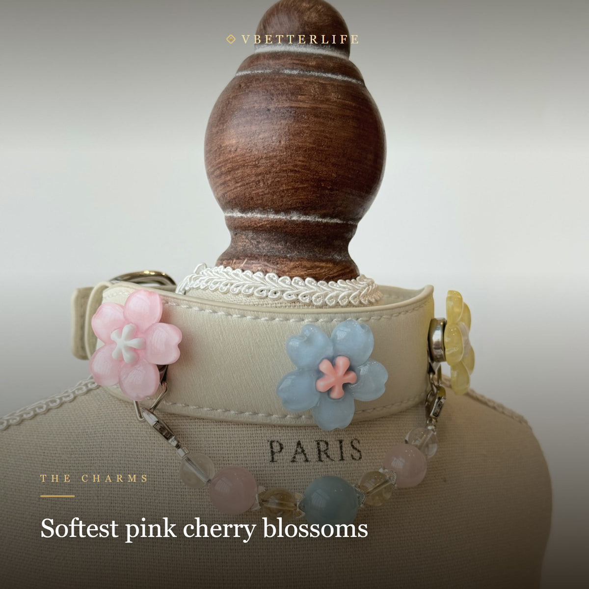 Sakura Dream Rose Quartz Pastel Flower Dog Collar
