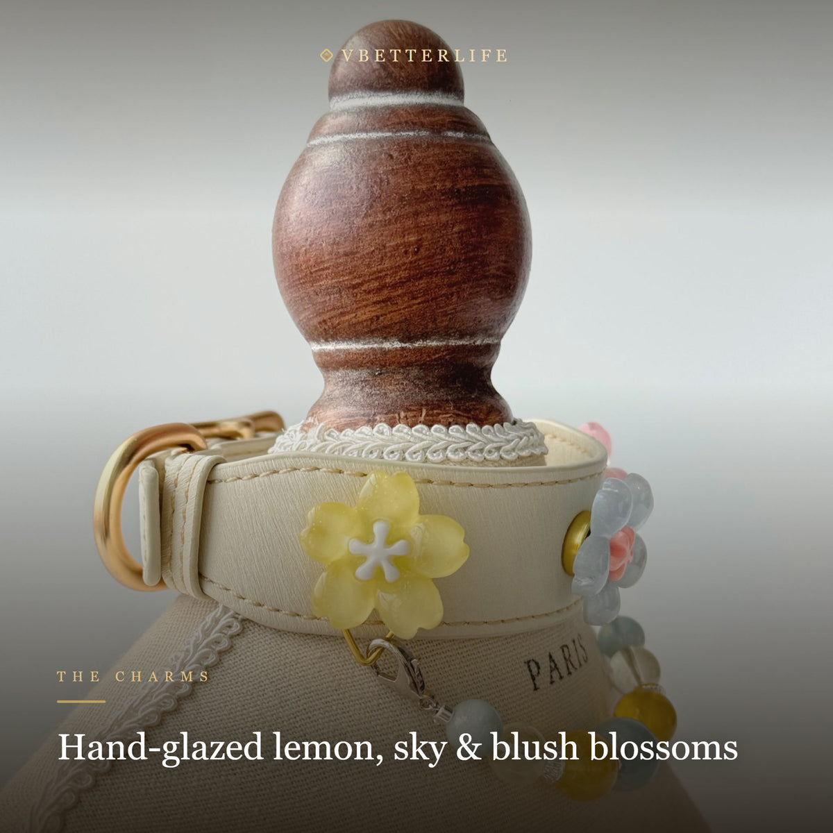 Limoncello Pastel Flower & Lemon Jade Dog Collar