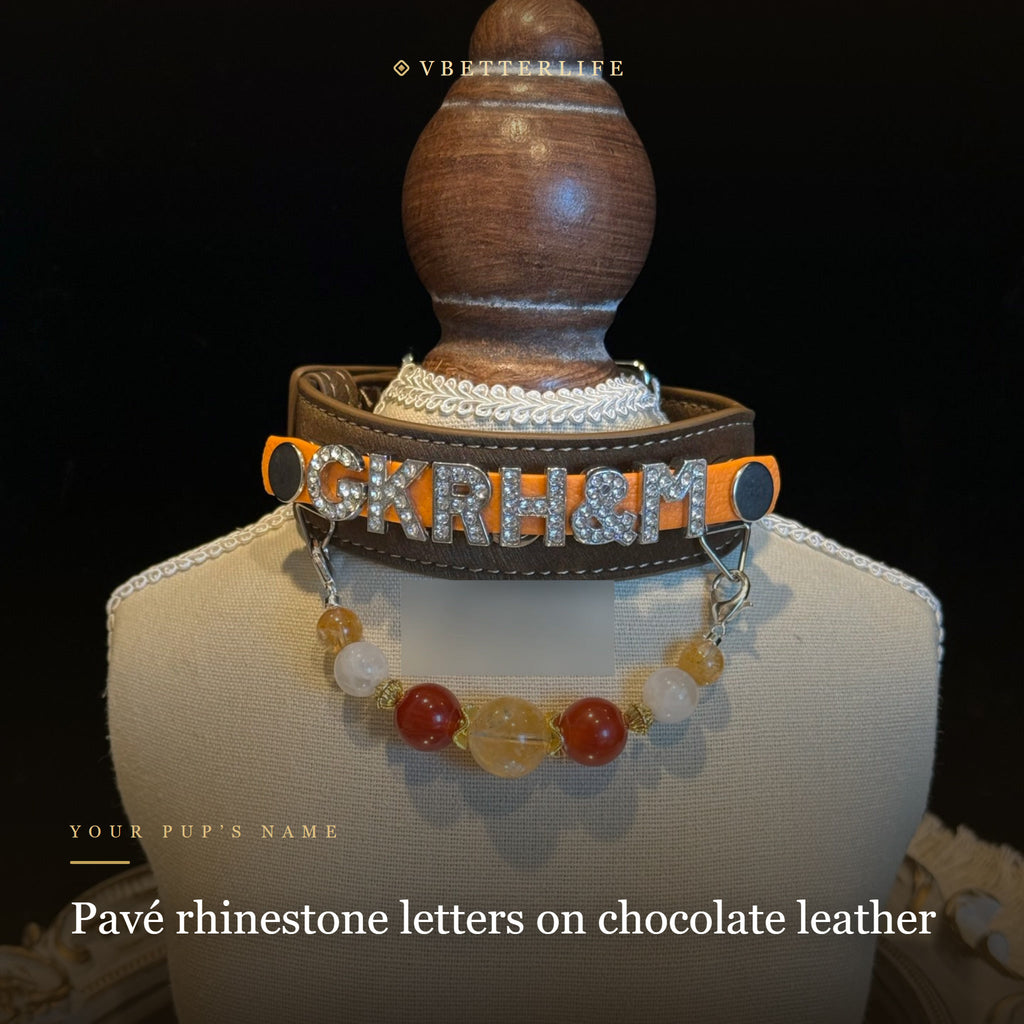 Mon Amour Personalized Rhinestone Name Dog Collar - Chocolate Carnelian