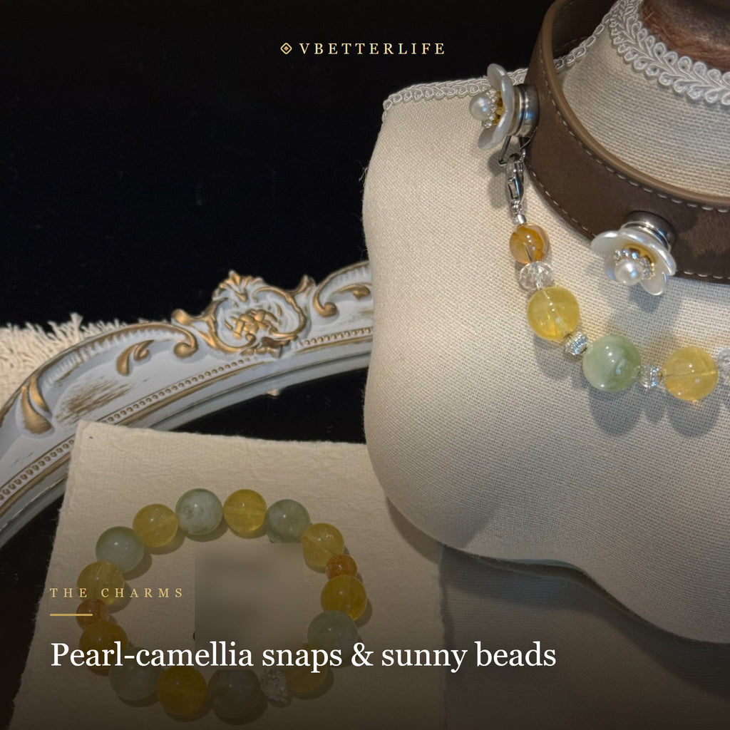 Camellia Pearl Flower Gemstone Dog Collar - Citrine & Aventurine