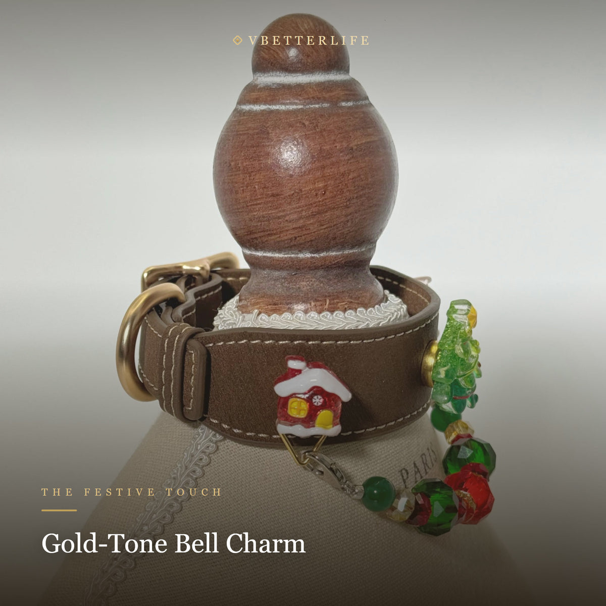Bordeaux Wine Red Velvet Christmas Dog Collar and Leash Set for Small Dogs, Gold Bell Charm