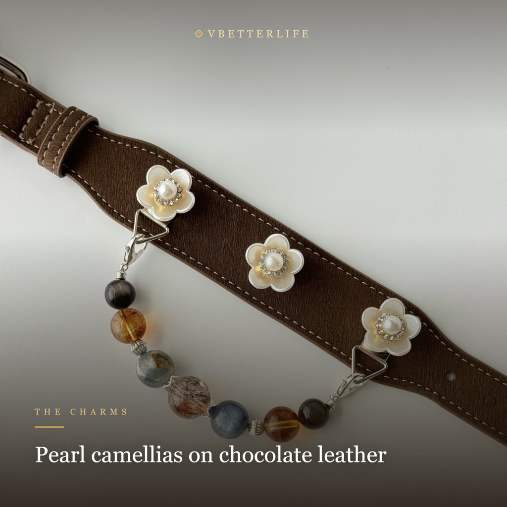 Camellia Pearl Flower Gemstone Dog Collar - Earth Agate