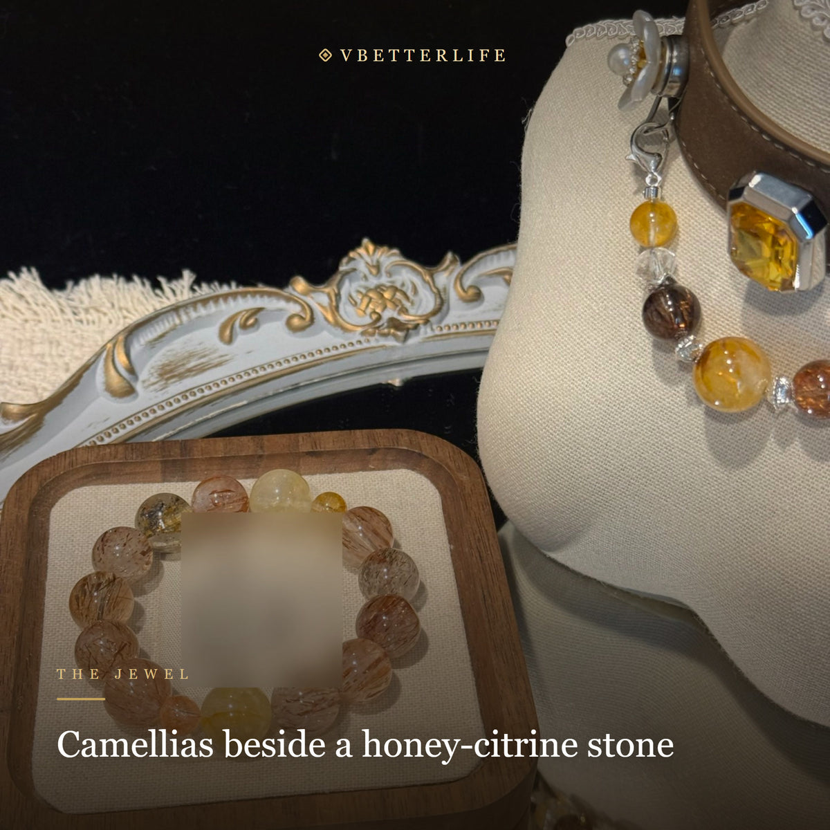 Camellia Pearl Flower Gemstone Dog Collar - Honey Citrine