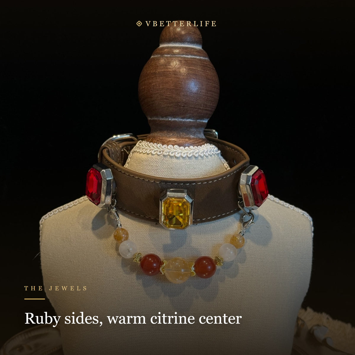Grand Duchess Emerald-Cut Crystal Dog Collar - Ruby & Honey Citrine