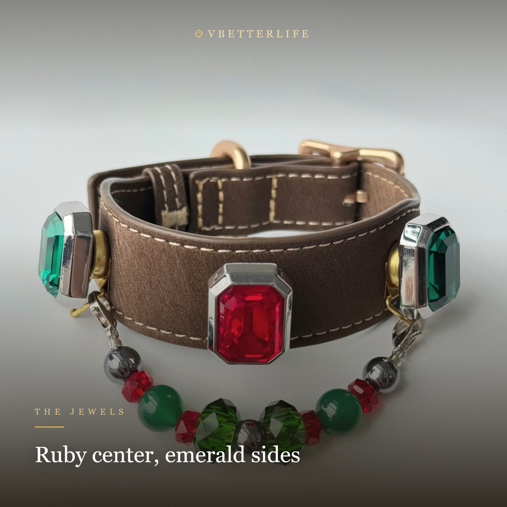 Grand Duchess Emerald-Cut Crystal Dog Collar - Ruby & Emerald